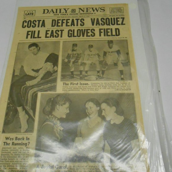 Rare New York's picture Newspaper Saturday March 3, 1956 Costa Defeats Vasquez - Picture 6 of 9